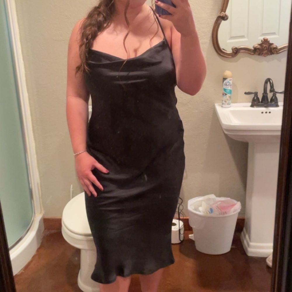 Hello Molly Black Satin Midi Dress
